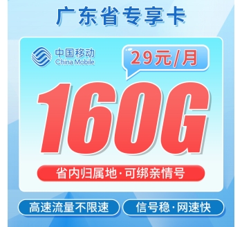 卡世界移动粤枫卡29元160G
